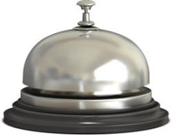Vector chrome Reception bell on white background. Vintage metal service design call.