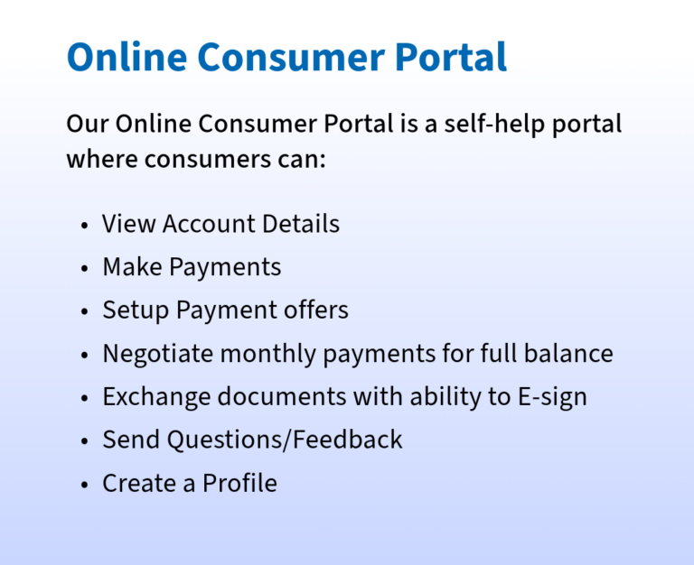 Graphic of Optio Solution's "Online Consumer Portal" and its features