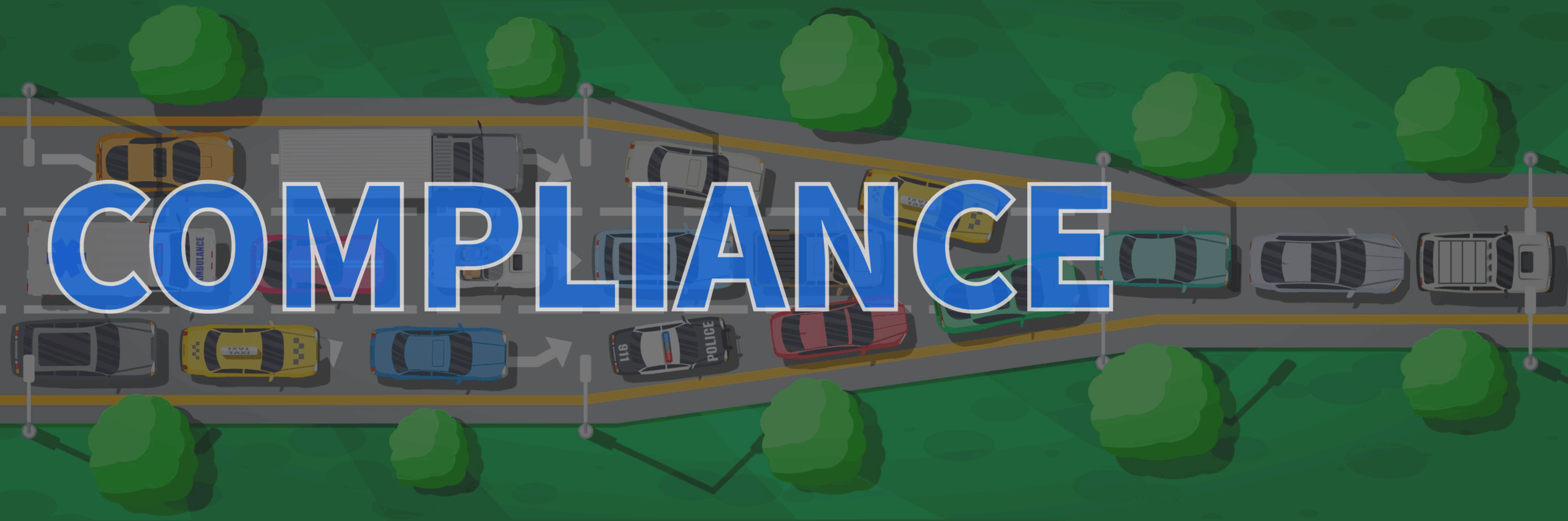Business Concept - 'Compliance' on top of a background of bottleneck traffic.