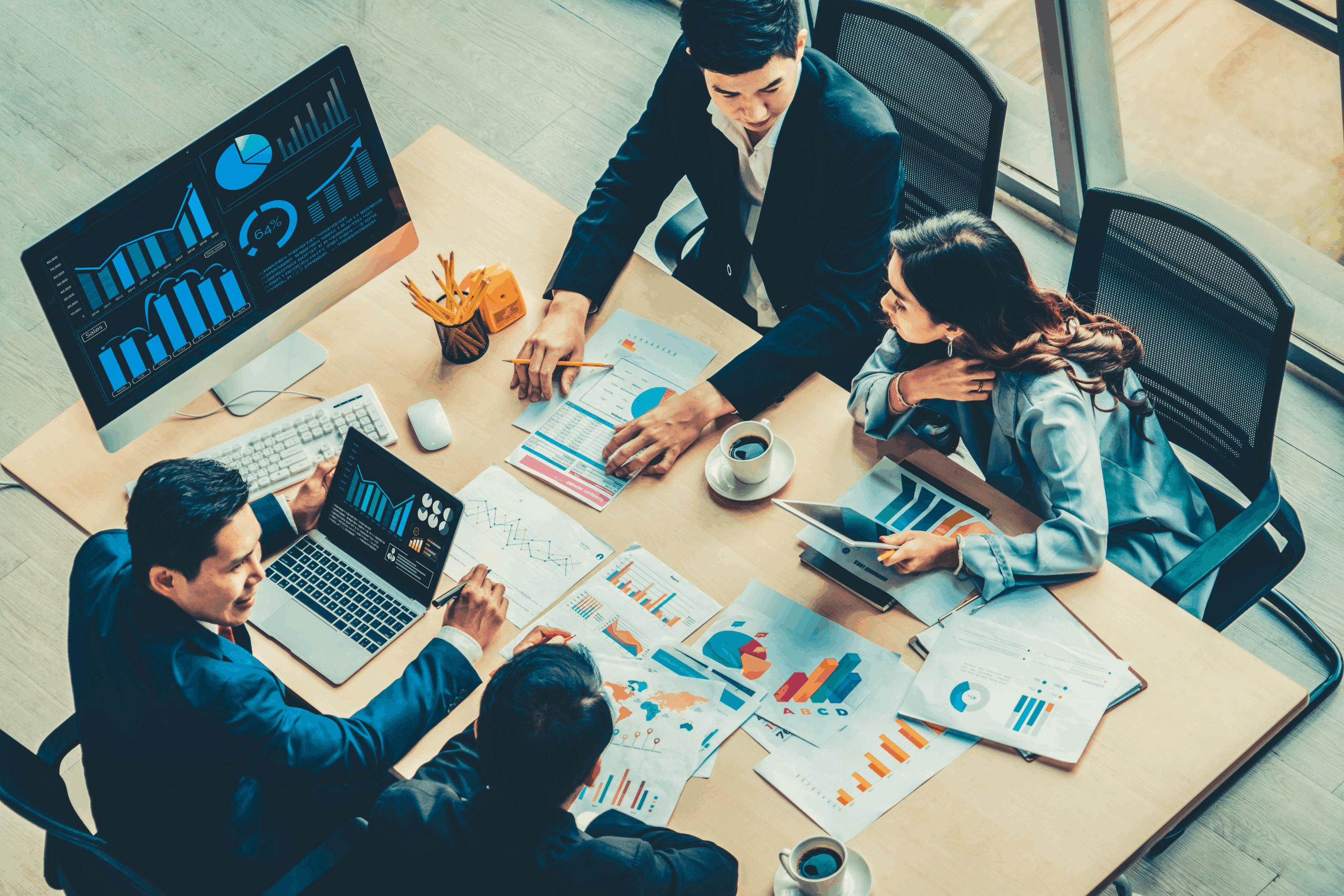 Business visual data analyzing technology by creative computer software . Concept of digital data for marketing analysis and investment decision making .