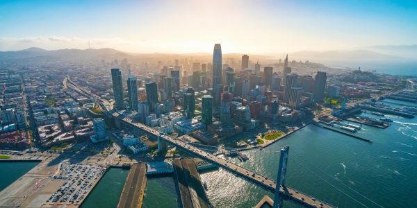 Downtown San Francisco aerial view of skyscrapers