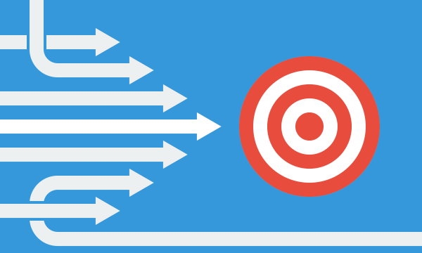 Many arrows moving to one goal, teamwork or leadership concept